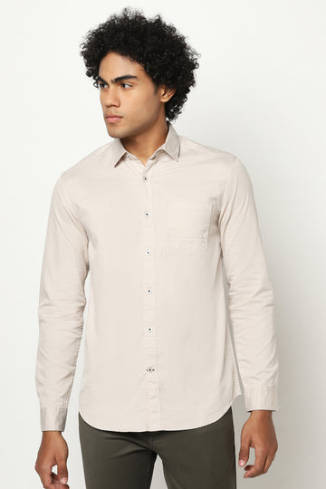 Cream Solid Cotton Shirt 