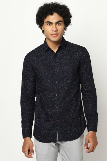 Navy Blue Over All Printed Shirt