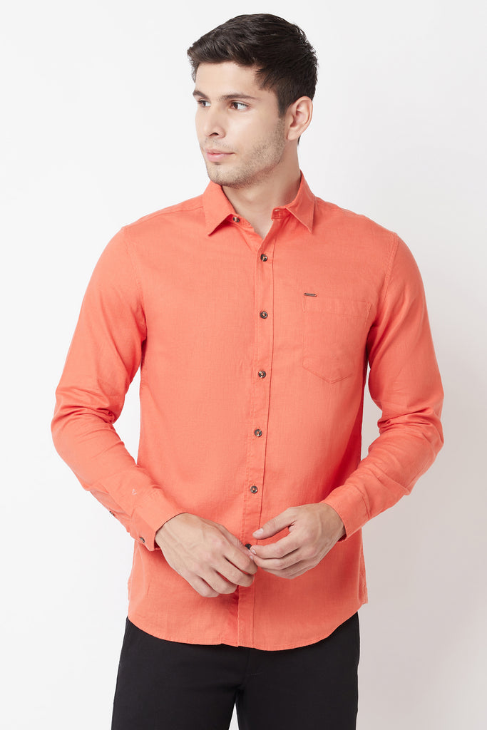Salmon Solid Casual Shirt