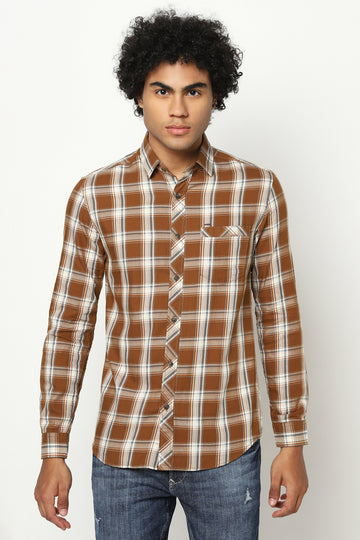 Brown Checks Cotton shirt 