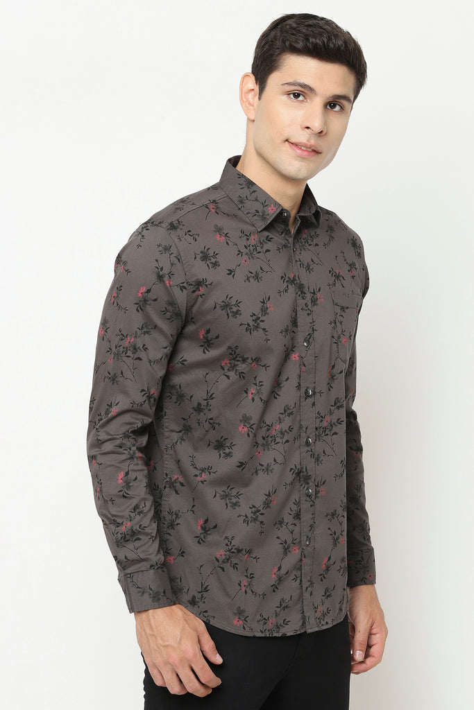 Grey Floral Printed Shirt