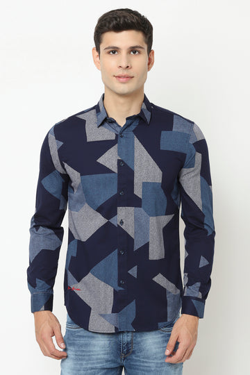 Navy Blue Abstract Printed Shirt