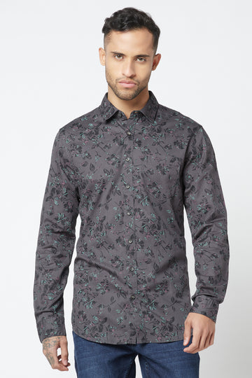 Dark Grey Floral Printed Shirt
