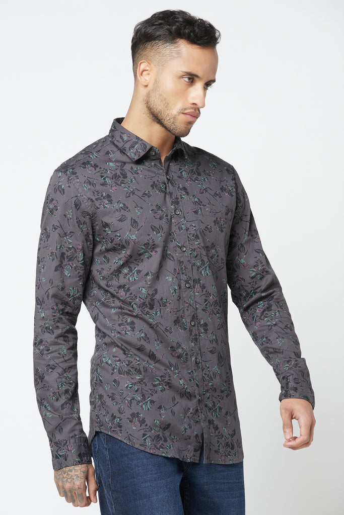 Dark Grey Floral Printed Shirt