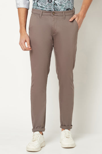 Grey Solid Mid-Rise Trousers