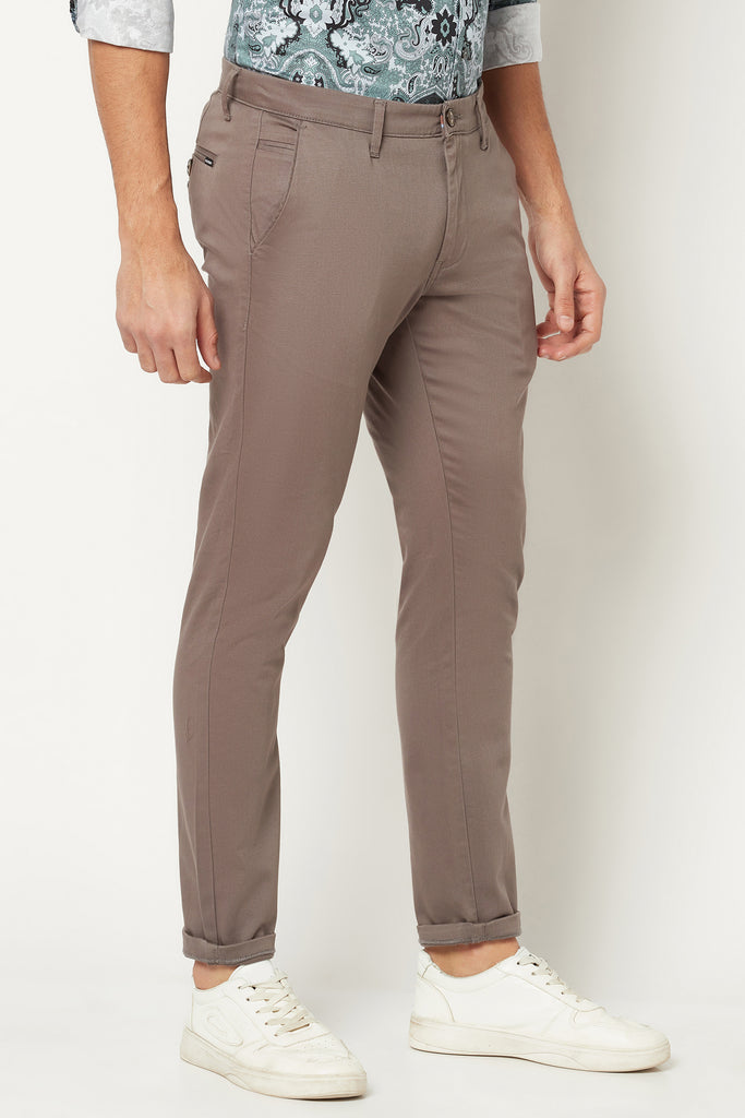 Grey Solid Mid-Rise Trousers