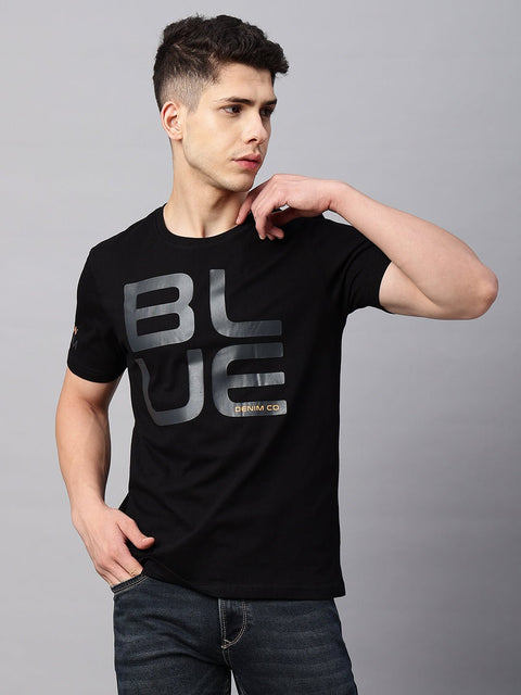 Black Printed Round Neck T-Shirt - T-Shirt - 220930345