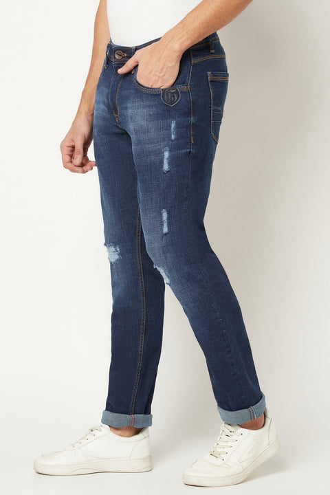 Dark Blue Distressed Jeans - Jeans - 221010922