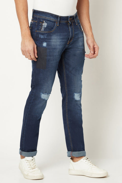 Dark Blue Distressed Jeans - Jeans - 221010922