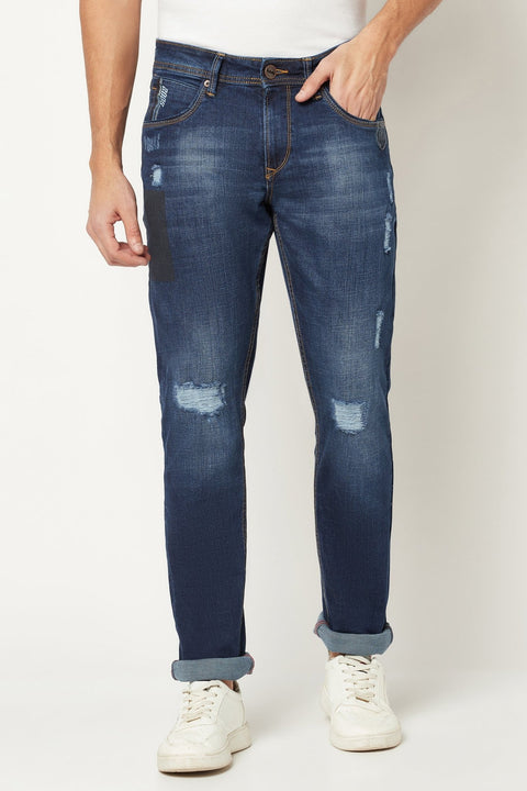 Dark Blue Distressed Jeans - Jeans - 221010922