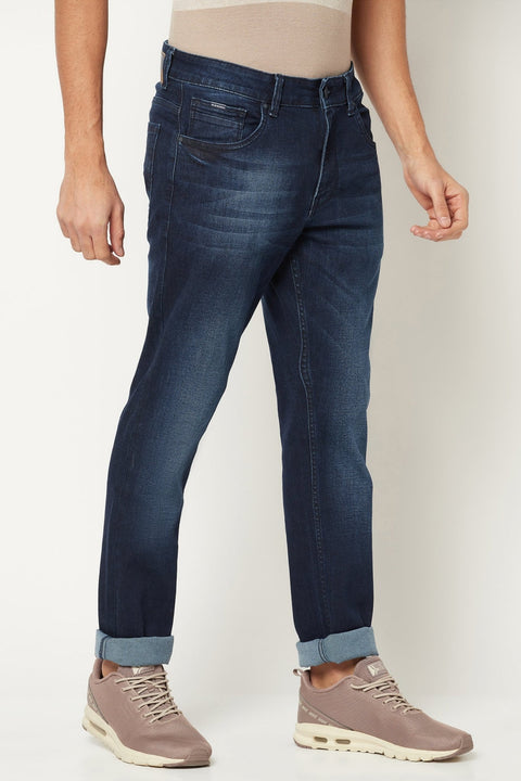 Dark Blue Lightly Faded Jeans - Jeans - 