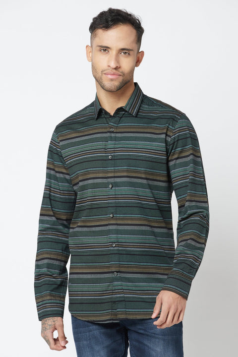 Dark Green Striped Shirt - Shirt - 221023074