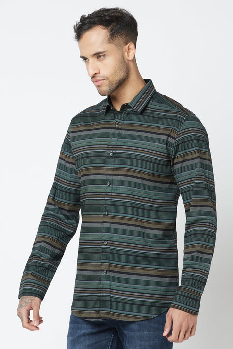 Dark Green Striped Shirt - Shirt - 221023074