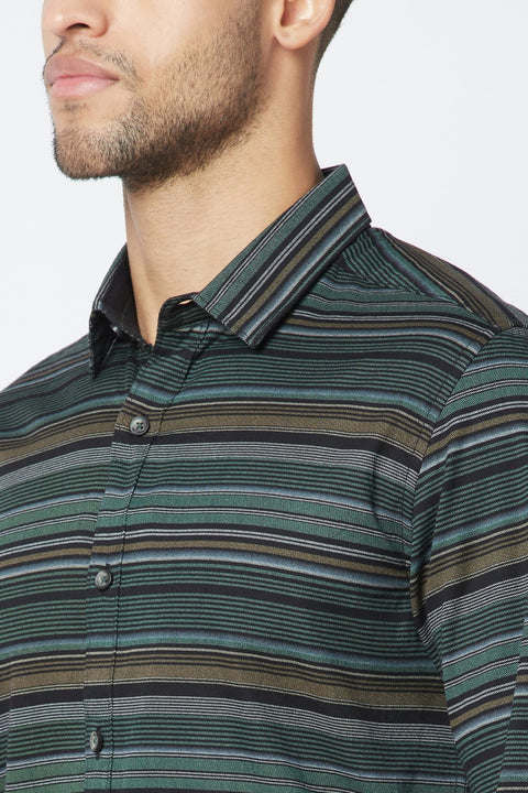 Dark Green Striped Shirt - Shirt - 221023074