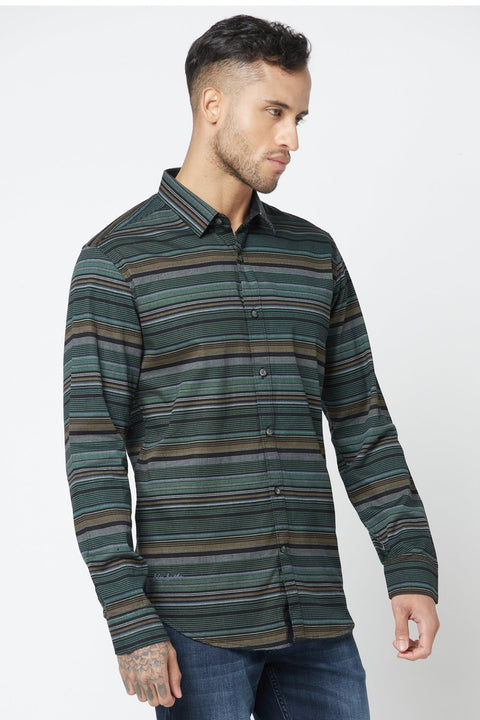 Dark Green Striped Shirt - Shirt - 221023074