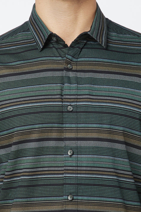 Dark Green Striped Shirt - Shirt - 221023074