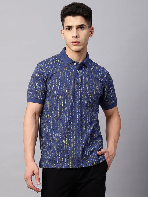 Navy Blue Printed Polo T-Shirt - T-Shirt - 221030531