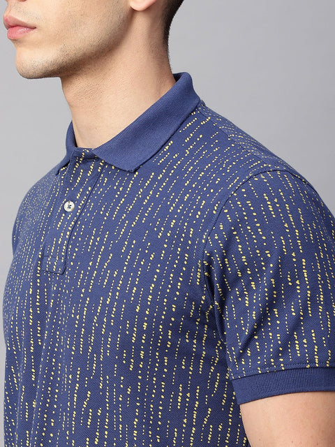 Navy Blue Printed Polo T-Shirt - T-Shirt - 221030531